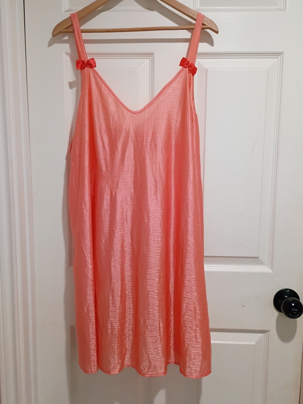 Women's Petra Fashions Shiny Pink Bow Detail Tank Sleep Dress Size 2X